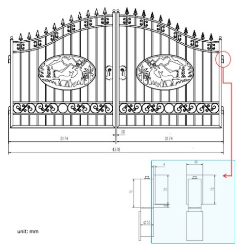 Driveway Gate - 14 foot wide - Deer Scene  - Dual Swing Wrought Iron Gate for Driveway