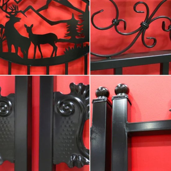 Driveway Gate - 20 foot wide - Deer Scene - Dual Swing Wrought Iron Gate for Driveway