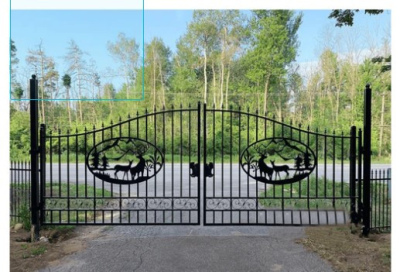 Driveway Gate - 20 foot wide - Deer Scene - Dual Swing Wrought Iron Gate for Driveway